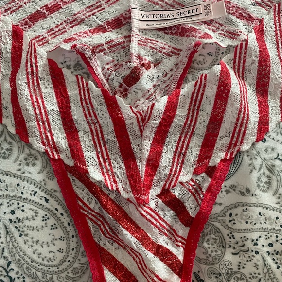 Victoria’s Secret Candy Cane Striped Lace Thongs - Picture 1 of 4